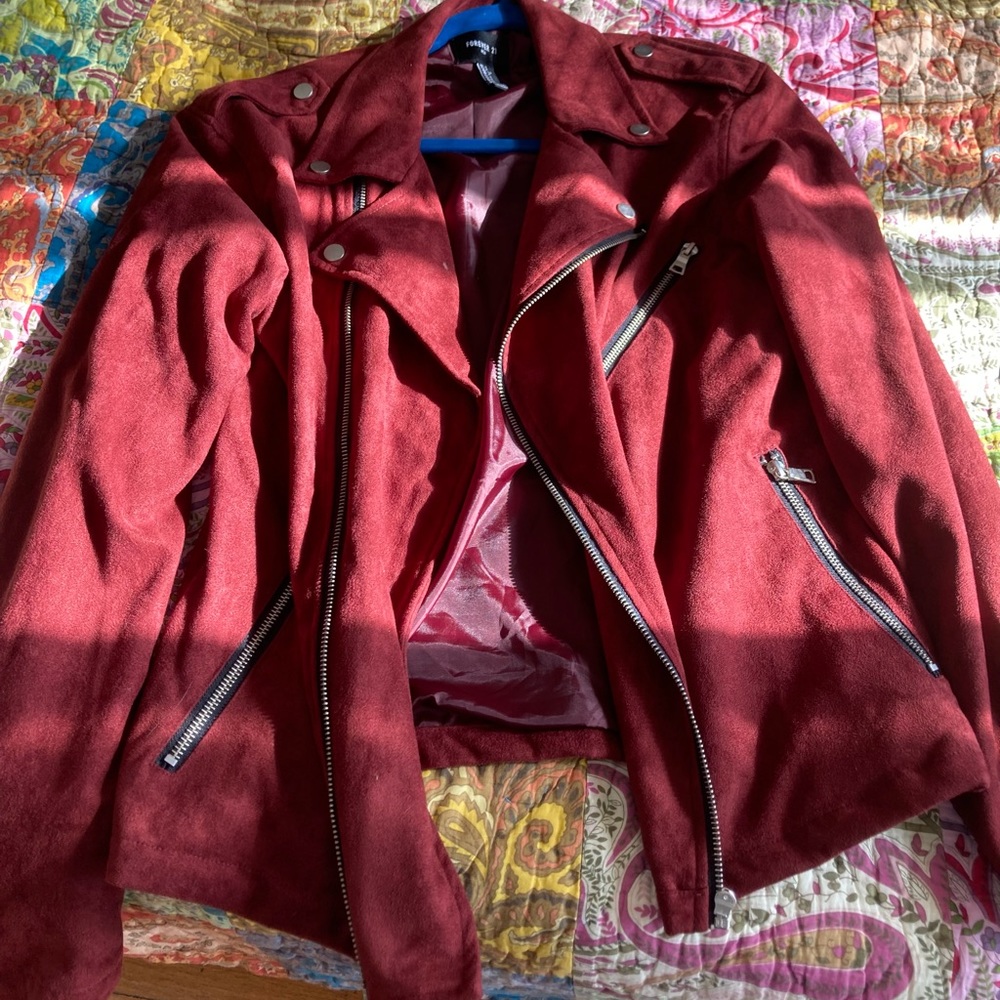 Dark Red and Black  Suede Jacket Edgy